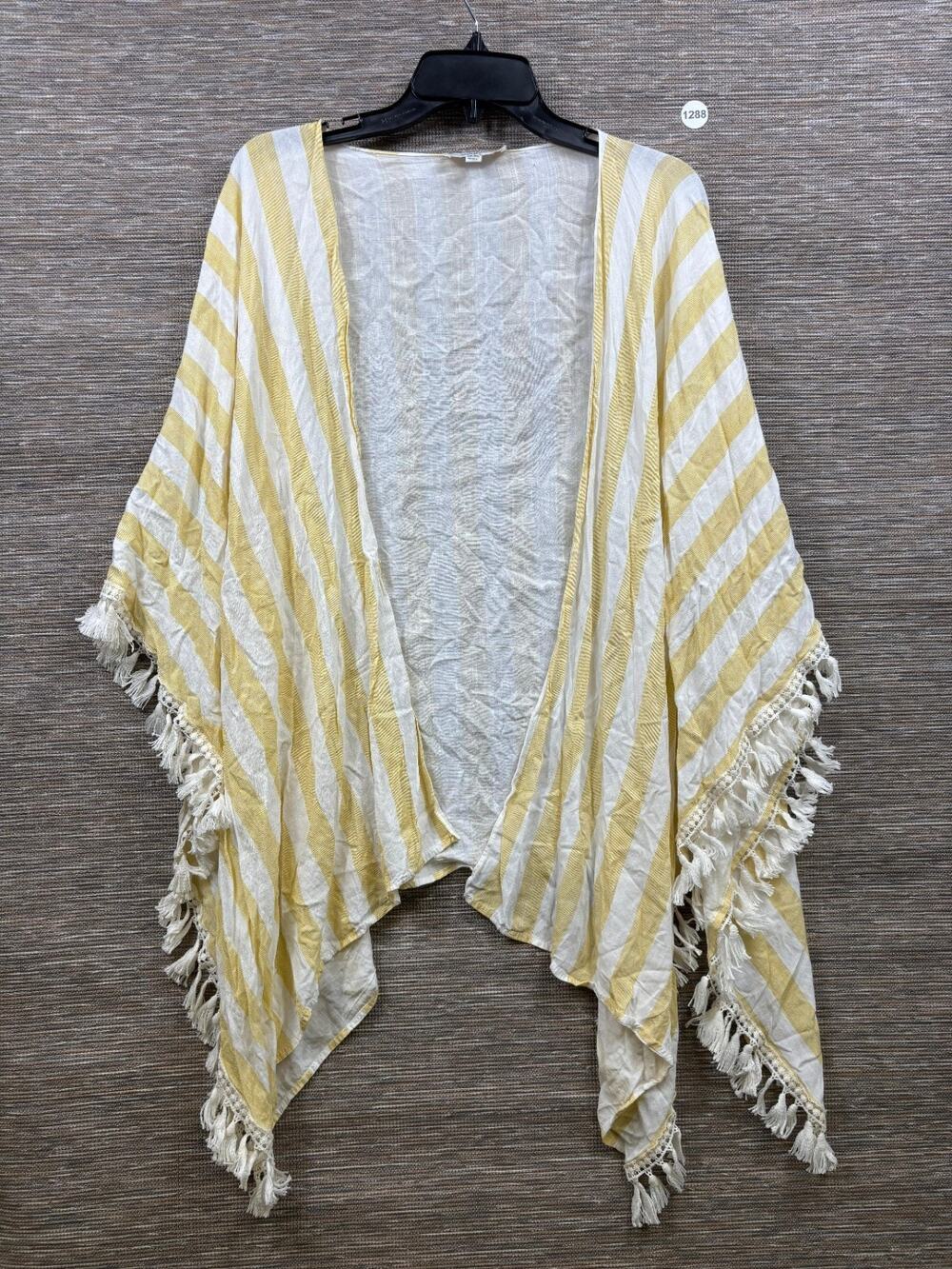 Umgee Fringed Shawl Wrap Womens Size 1XL/2XL White Yellow Striped Boho Casual